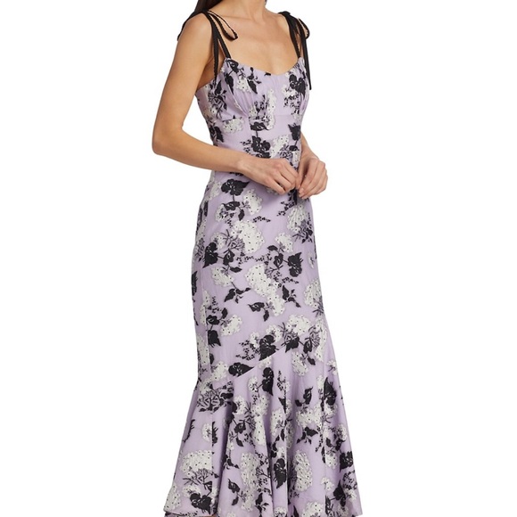ML Monique Lhuillier Floral Jacquard Midi Dress, Lilac, Size 10 - Picture 4 of 10